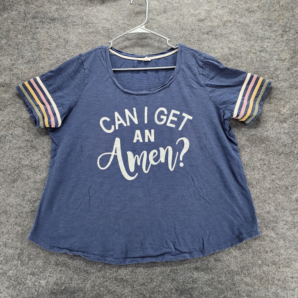 Maurices Shirt Womens Size 1 Short Sleeve Blue Amen